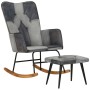 Schaukelstuhl mit Hocker aus echtem Leder und grauem Canvas von vidaXL, Schaukelstühle - Ref: Foro24-339709, Preis: 130,28 €,...