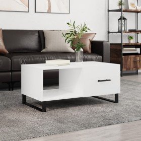 Mesa de centro madera contrachapada blanco brillo 90x50x40 cm en Mesas de centro | Comprar online en Foro24