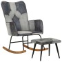 Schaukelstuhl mit Hocker aus echtem Leder und grauem Canvas von vidaXL, Schaukelstühle - Ref: Foro24-339709, Preis: 130,28 €,...