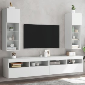 Muebles de TV con luces LED 2 uds blanco 30,5x30x90 cm