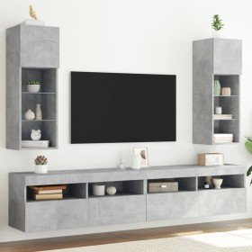 Muebles de TV con luces LED 2 uds gris hormigón 30,5x30x90 cm en Muebles TV | Comprar online en Foro24
