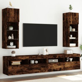 Muebles de TV con luces LED 2 uds roble ahumado 30,5x30x90 cm en Muebles TV | Comprar online en Foro24