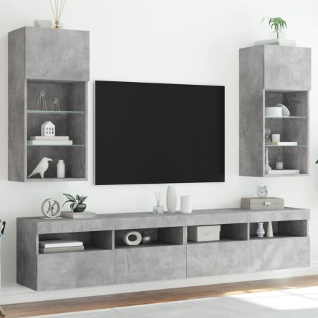 Muebles de TV con luces LED 2 uds gris hormigón 40,5x30x90 cm