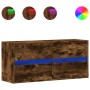 Mueble de TV de pared con luces LED roble ahumado 100x31x45 cm