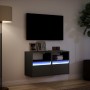 Muebles de TV de pared con luces LED 2 uds negro 41x31x45 cm