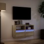 Muebles de TV de pared luces LED 2 uds roble Sonoma 41x31x45 cm
