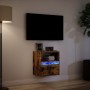 Mueble de TV de pared con luces LED roble ahumado 41x31x45 cm