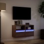 Muebles TV de pared luces LED 2 uds marrón roble 41x31x45 cm