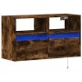 Mueble de TV de pared con luces LED roble ahumado 80x31x45 cm