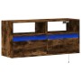 Mueble de TV de pared con luces LED roble ahumado 100x31x45 cm