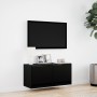 Mueble de TV de pared con luces LED negro 80x31x35 cm