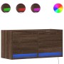 Mueble de TV de pared con luces LED roble marrón 80x31x35 cm