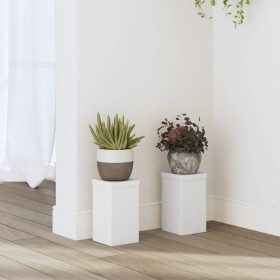 Soportes de plantas 2 uds madera ingeniería blanco 10x10x18 cm