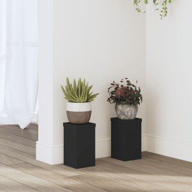 Soportes de plantas 2 uds madera ingeniería negro 10x10x18 cm