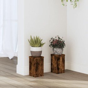 Soportes de plantas 2 uds madera roble ahumado 10x10x18 cm