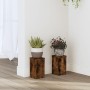 Soportes de plantas 2 uds madera roble ahumado 10x10x18 cm