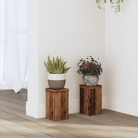 Soportes de plantas 2 uds madera roble envejecido 10x10x18 cm