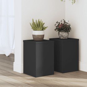 Soportes de plantas 2 uds madera ingeniería negro 20x20x30 cm