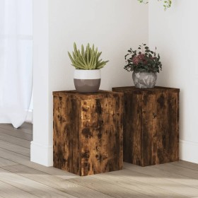 Soportes de plantas 2 uds madera roble ahumado 20x20x30 cm
