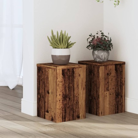 Soportes de plantas 2 uds madera roble envejecido 20x20x30 cm