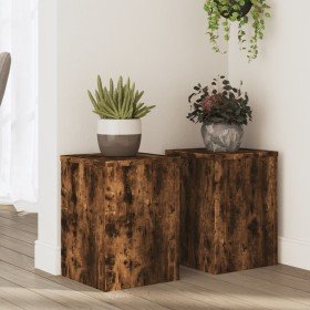 Soportes de plantas 2 uds madera roble ahumado 25x25x35 cm