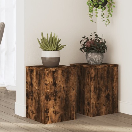 Soportes de plantas 2 uds madera roble ahumado 25x25x35 cm