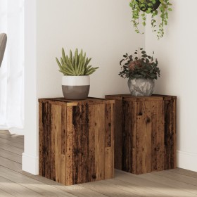 Soportes de plantas 2 uds madera roble envejecido 25x25x35 cm