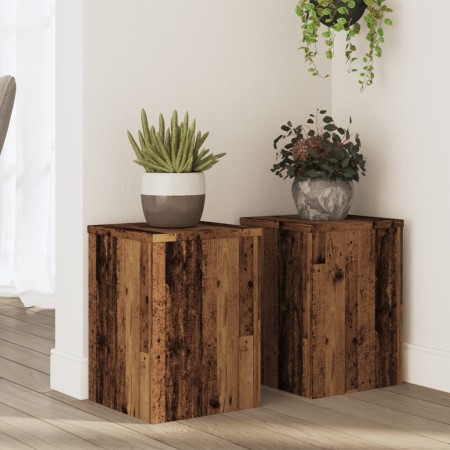 Soportes de plantas 2 uds madera roble envejecido 25x25x35 cm