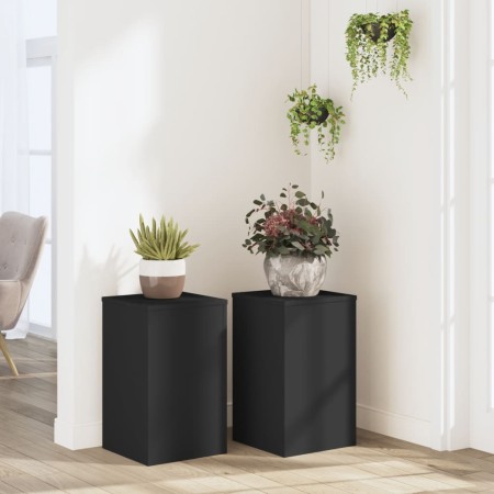 Soportes de plantas 2 uds madera ingeniería negro 30x30x50 cm