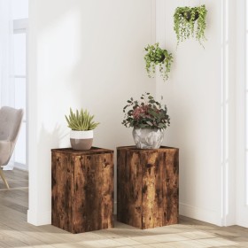 Soportes de plantas 2 uds madera roble ahumado 30x30x50 cm