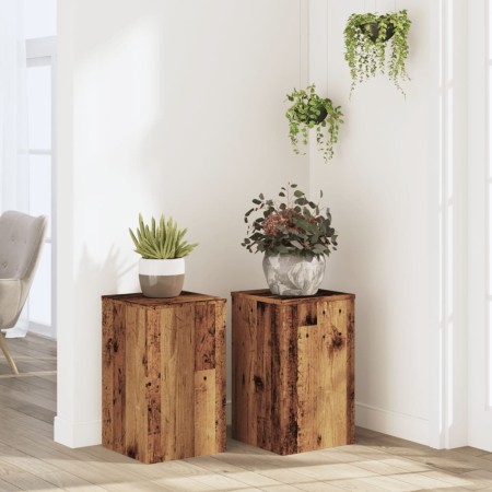 Soportes de plantas 2 uds madera roble envejecido 30x30x50 cm