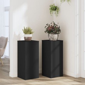 Soportes de plantas 2 uds madera ingeniería negro 30x30x70 cm