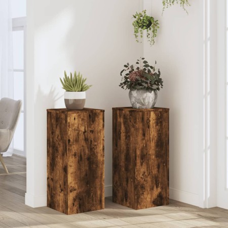 Soportes de plantas 2 uds madera roble ahumado 30x30x70 cm