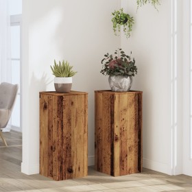 Soportes de plantas 2 uds madera roble envejecido 30x30x70 cm