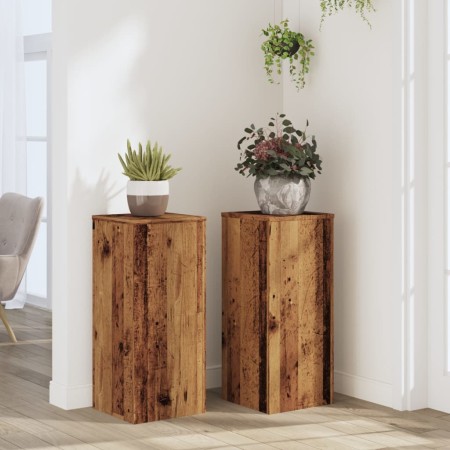 Soportes de plantas 2 uds madera roble envejecido 30x30x70 cm