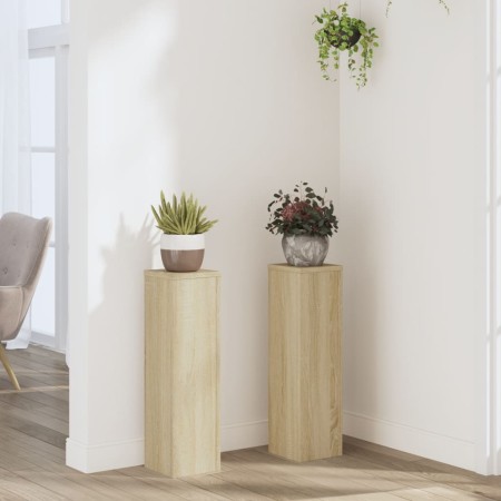 Soportes de plantas 2 uds madera roble Sonoma 17x17x60 cm
