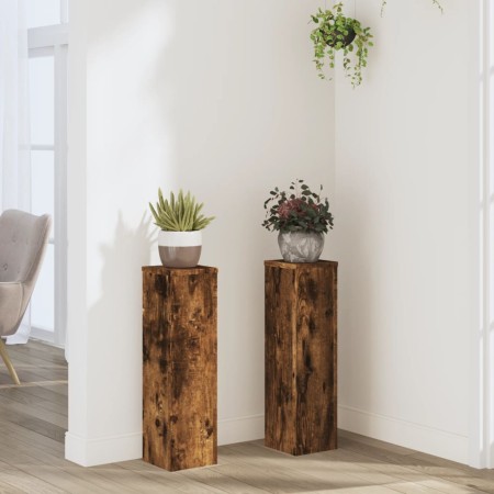 Soportes de plantas 2 uds madera roble ahumado 17x17x60 cm