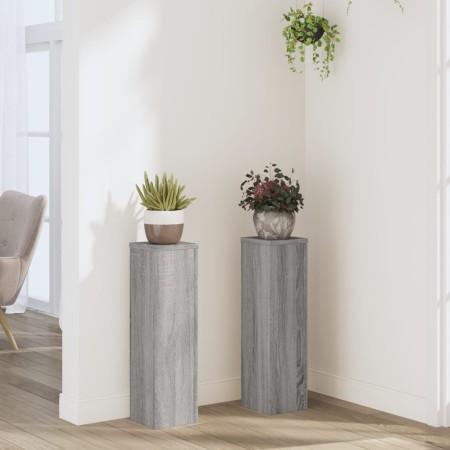 Soportes de plantas 2 uds madera gris Sonoma 17x17x60 cm