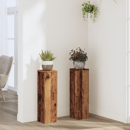 Soportes de plantas 2 uds madera roble envejecido 17x17x60 cm