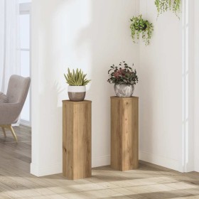 Soportes de plantas 2 uds madera roble artisian 17x17x60 cm