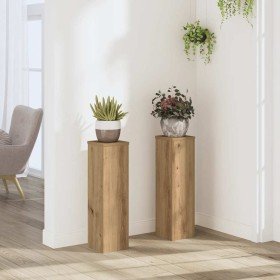 Soportes de plantas 2 uds madera roble artisian 17x17x60 cm