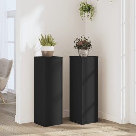 Soportes de plantas 2 uds madera ingeniería negro 25x25x80 cm
