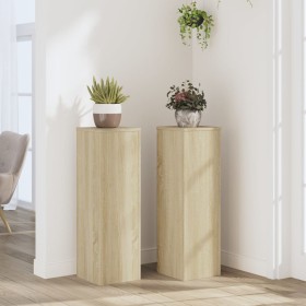 Soportes de plantas 2 uds madera roble Sonoma 25x25x80 cm