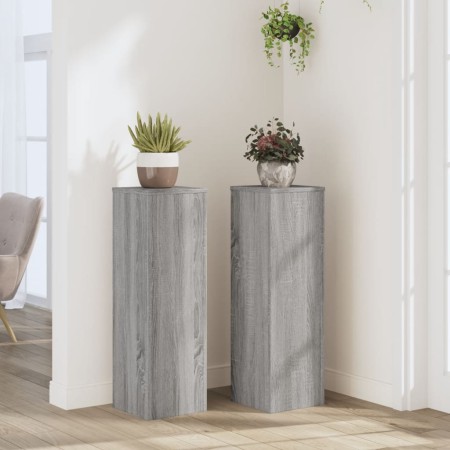 Soportes de plantas 2 uds madera gris Sonoma 25x25x80 cm