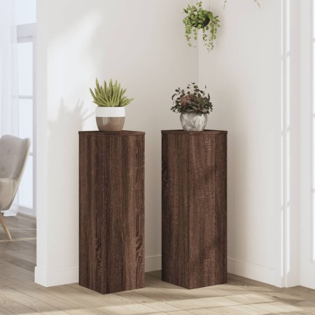 Soportes de plantas 2 uds madera marrón roble 25x25x80 cm