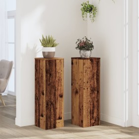 Soportes de plantas 2 uds madera roble envejecido 25x25x80 cm