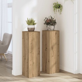 Soportes de plantas 2 uds madera roble artisian 25x25x80 cm