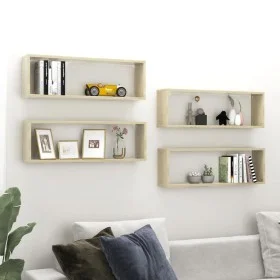 Cube wall shelf 4 units Sonoma oak plywood 80x15x26.5cm by vidaXL, Shelves and shelves - Ref: Foro24-807116, Price: 50,89 €, ...