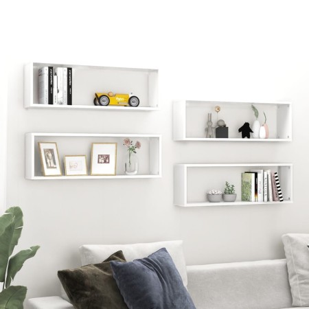 Cube wall shelves 4 pcs white plywood 80x15x26.5 cm by vidaXL, Shelves and shelves - Ref: Foro24-807107, Price: 63,42 €, Disc...