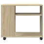 Mesa auxiliar con ruedas madera roble Sonoma 70x35x60 cm